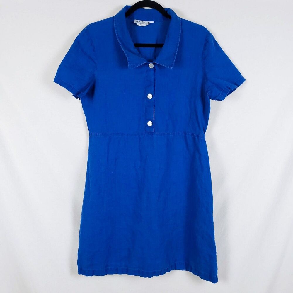 90s Minimalist Linen Popover Shirt Dress Womens 12 Resort Euro Summer Casual